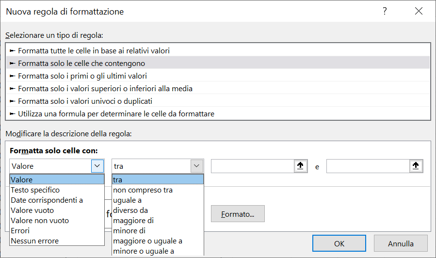 Figura 5.36 - Finestra Nuova regola Formattazione condizonale