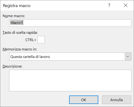 Figura 7.3 - La finestra di dialogo
del registratore di macro.